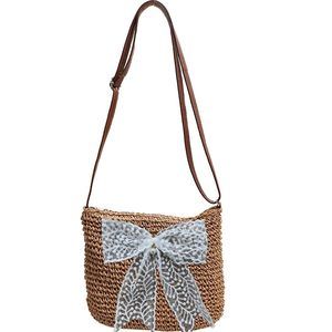 Vintage Retro Bow Straw Beach Tote Shoulder Sling Crossbody Bags o_o